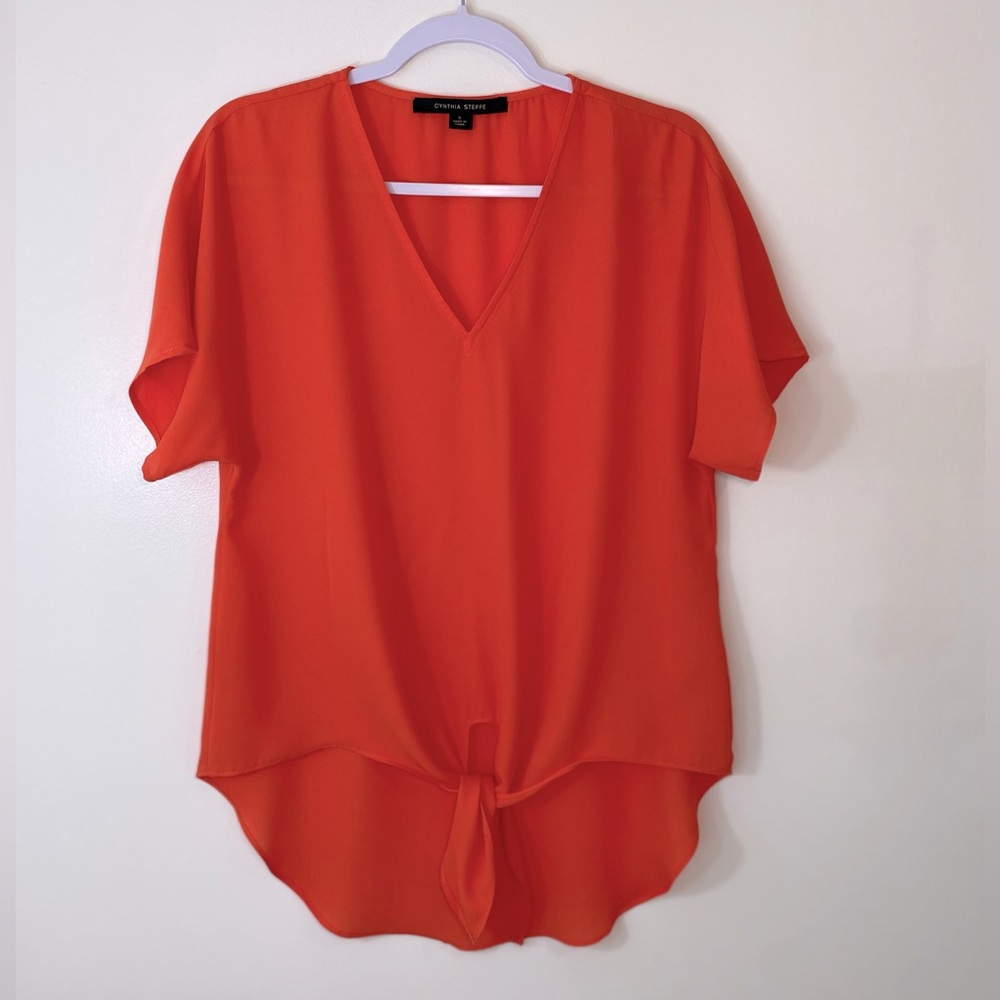 Cynthia Steffe Orange Tie Front Blouse Small